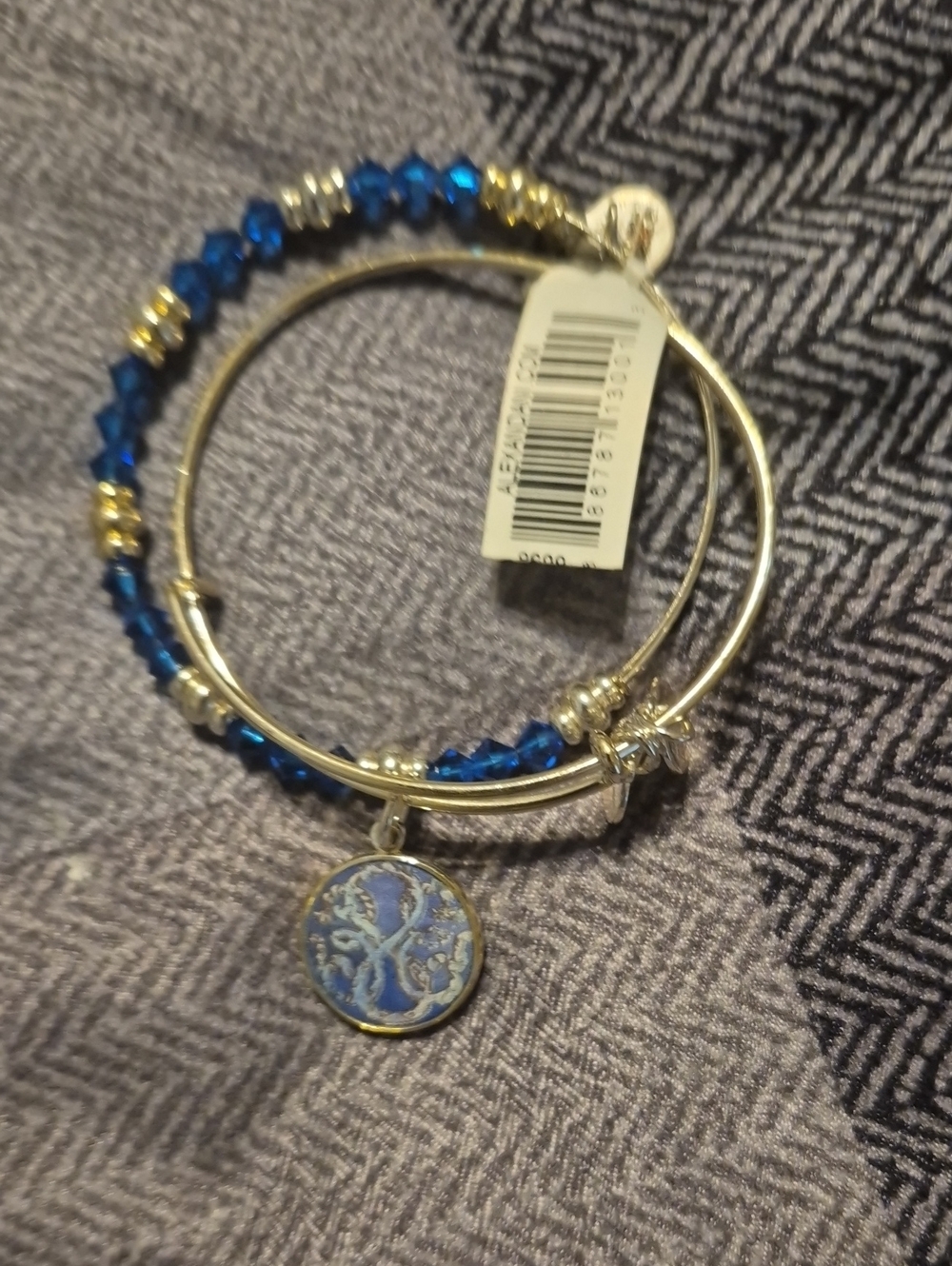 Alex and Ani Blue and Gold Charm Bangle Set